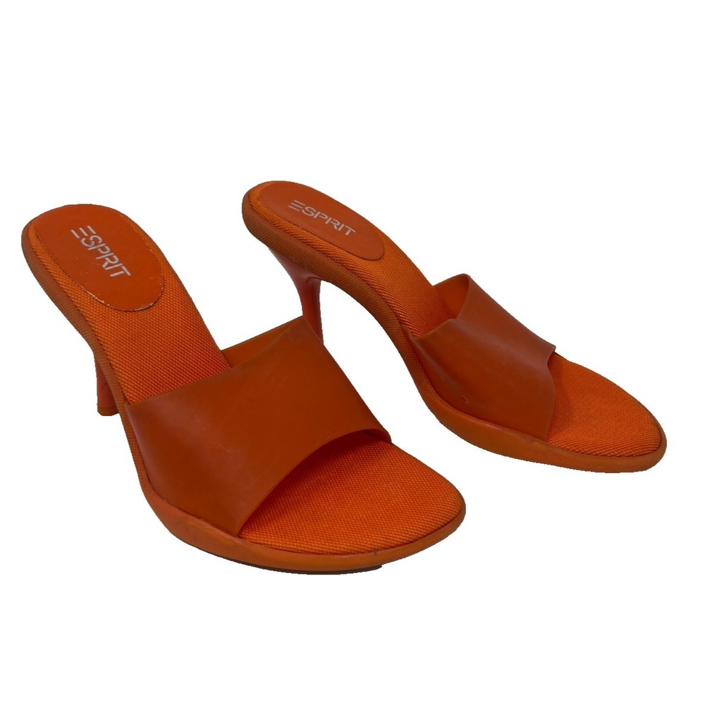 Vintage‎ ESPRIT Women's Kitten Heel Orange Slip On Sandals Size 7? No Size Shown
